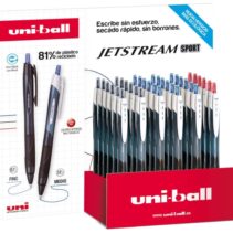 Uni-ball JetStream Sport SXN-150E Expositor con 36 Boligrafos de Tinta Pigmentada - Punta de Bola 1mm - Retractil - Secado Instantaneo - Ideal para Zurdos - Colores Surtidos