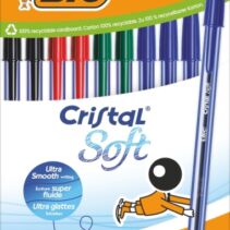 Bic Cristal Soft Pack de 10 Boligrafos de Bola - Punta Media de 1.2mm - Trazo 0.45mm - Escritura mas Fluida - Colores Surtidos