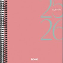 Dohe System Agenda Escolar 25/26 Espiral A5 - Semana Vista - Papel 70g/m2 - Cubierta de Carton Plastificado - Color Rosa