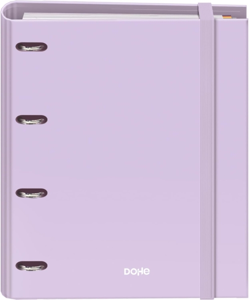 Dohe Serenity Carpeta de 4 Anillas Mixtas de 35mm Recambio 100 Hojas Cuadricula 5mm - Formato A4 - Cierre con Goma - Incluye 4 Separadores y Sobre de Polipropileno - Color Morado