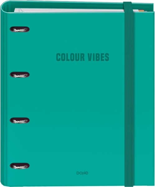 Dohe Colour Vibes Carpeta de 4 Anillas Mixtas de 35mm Recambio 100 Hojas Cuadricula 5mm - Formato A4 - Cierre con Goma - Incluye 4 Separadores y Sobre de Polipropileno - Color Verde