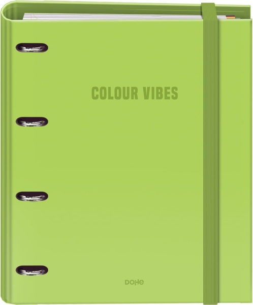 Dohe Colour Vibes Carpeta de 4 Anillas Mixtas de 35mm Recambio 100 Hojas Cuadricula 5mm - Formato A4 - Cierre con Goma - Incluye 4 Separadores y Sobre de Polipropileno - Color Verde Lima