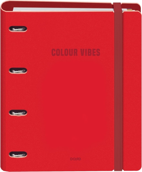 Dohe Colour Vibes Polyfoam Carpeta de 4 Anillas Mixtas de 35mm A4 Recambio 100 Hojas Cuadricula 5mm - Cubierta de Polyfoam 2mm - Cierre con Goma - Incluye 4 Separadores y Sobre de Polipropileno - Color Rojo