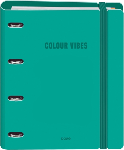 Dohe Colour Vibes Polyfoam Carpeta de 4 Anillas Mixtas de 35mm A4 Recambio 100 Hojas Cuadricula 5mm - Cubierta de Polyfoam 2mm - Cierre con Goma - Incluye 4 Separadores y Sobre de Polipropileno - Color Verde