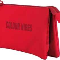 Dohe Colour Vibes Portatodo Triple - Cierre Doble con Cremallera y Tirador de Goma - Color Rojo