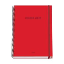Dohe Colour Vives Cuaderno Espiral A4 100 Hojas Microperforadas Cuadricula 5mm - Tapa Dura Carton Forrado - Cierre de Goma - Bandas de Color - Color Rojo