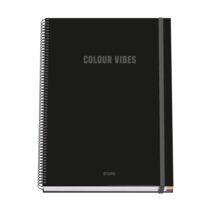 Dohe Colour Vives Cuaderno Espiral A4 100 Hojas Microperforadas Cuadricula 5mm - Tapa Dura Carton Forrado - Cierre de Goma - Bandas de Color - Color Negro