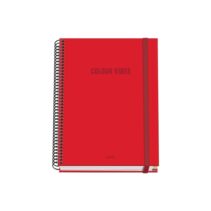 Dohe Colour Vives Cuaderno Espiral A5 100 Hojas Cuadricula 5mm - Tapa Dura Impresa a todo Color y Plastificada en Brillo - Bandas de Color - Cierre de Goma - Color Rojo