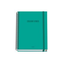 Dohe Colour Vives Cuaderno Espiral A5 100 Hojas Cuadricula 5mm - Tapa Dura Impresa a todo Color y Plastificada en Brillo - Bandas de Color - Cierre de Goma - Color Verde