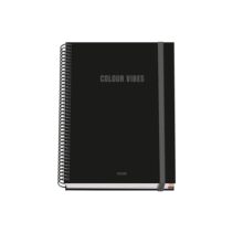Dohe Colour Vives Cuaderno Espiral A5 100 Hojas Cuadricula 5mm - Tapa Dura Impresa a todo Color y Plastificada en Brillo - Bandas de Color - Cierre de Goma - Color Negro