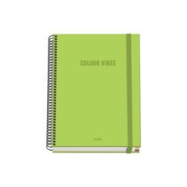Dohe Colour Vives Cuaderno Espiral A5 100 Hojas Cuadricula 5mm - Tapa Dura Impresa a todo Color y Plastificada en Brillo - Bandas de Color - Cierre de Goma - Color Verde Lima
