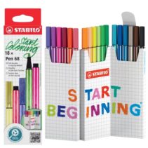 Stabilo Pen 68 Pack de 18 Rotuladores de Punta de Fibra - Trazo de 1mm aprox. - Tinta con Base de Agua - Colores Surtidos
