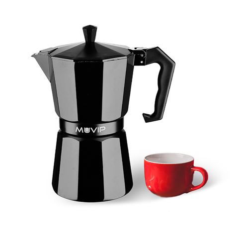 Muvip MV0603 Cafetera de Aluminio - Capacidad 1 Taza - Mango Ergonomico - Antiadherente - Apta para Placas Electricas