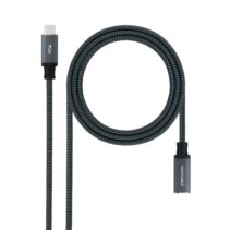 Nanocable Cable Prolongador USB-C 3.2 Macho a USB-C 3.2 Hembra - Gen2x2 20Gbp - 100W 5A - 4K 60Hz - 2 Metros - Mallado - Color Negro