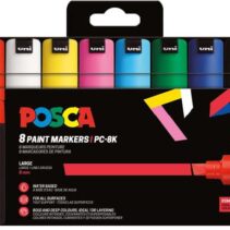 Posca PC-8K/8C Estuche de 8 Marcadores de Pintura - Punta Biselada Acrilica 8mm - Tinta Base al Agua - Resistente a la Luz - Color Surtido