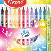 Maped Jungle Mini Cute Pack de 12 Rotuladores con Punta Media Bloqueada 2.8mm - Tinta Lavable - Colores Surtidos