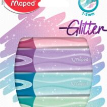 Maped Glitter Pastel Pack de 4 Marcadores Fluorescentes Pastel con Purpurina - Punta Biselada - Trazo de 1 a 5mm - Ideal para Subrayar y Resaltar - Colores Pastel con Purpurina Surtidos