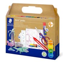 Staedtler Noris Junior Conjunto de Manualidades Pack de 9 Cera Jumbo Noris + Barra de Pegamento + Tijeras + 4 Plantillas para Manualidades - Colores Surtidos