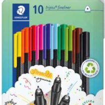 Staedtler Triplus Fineliner 334 Pack de 10 Rotuladores de Punta Fina en Envase de Carton - Trazo de 0.3mm Aprox - Diseño Ergonomico - Tinta Base de Agua - Colores Surtidos