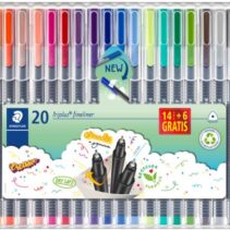 Staedtler Triplus Fineliner 334 Pack de 20 Rotuladores de Punta Fina - Trazo 0.3 mm Aprox - Tinta Base de Agua - Colores Surtidos