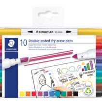 Staedtler Lumocolor 3010 Pack de 10 Marcadores para Pizarra Blanca - Doble Punta Biselada y Conica - Tinta Base de Agua - Colores Surtidos