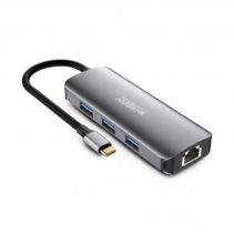 Urban Factory Hubee HUB 8 en 1 - USB-C Macho - USB-A/HDMI/RJ45/USB-C/SD/MSD Hembra - 100W PD - Color Gris Metal