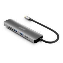 Urban Factory Hubee HUB 6 en 1 - USB-C Macho - USB-A/HDMI/USB-C/SD/MSD Hembra - 100W PD - Color Gris Metal