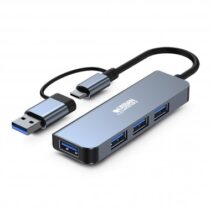 Urban Factory Minee HUB 4 en 1 - USB-A/C Macho - USB-A Hembra - Color Gris Metal