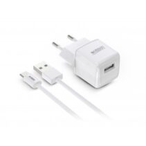 Urban Factory Powee Cargador de Pared USB-A 2.4 A/12W - Cable USB-A a USB-C de 1m - Color Blanco