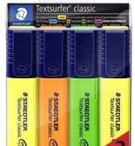 Staedtler Textsurfer Classic 364 Pack de 4 Marcadores Fluorescentes - Secado Rapido - Trazo 1 - 5mm Aprox - Colores Surtidos