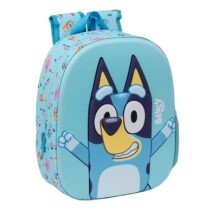 Safta Bluey Mochila 3D - Asa de Mano - Portabotellas Lateral - 27x33x10cm - Color Azul Claro