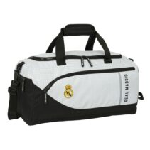 Safta Real Madrid 1ª Equipacion 24/25 Bolsa Deporte - Asa de Mano - Bandolera Ajustable y Extraible - 50x25x25cm - Color Blanco/Negro