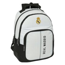 Safta Real Madrid 1ª Equipacion 24/25 Mochila - Adaptable a Carro - 2 Compartimentos - Asa de Mano - 32x42x15cm - Color Blanco/Negro