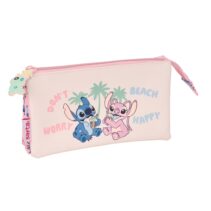 Safta Stitch Beach Estuche Portatodo - 3 Compartimentos - 22x12x3cm - Color Rosa