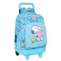 Safta Snoopy Love Mochila con Carro Integrado - Extraible para Facilitar su Limpieza - Base Reforzada - Asa Extraible - 33x45x22cm - Color Azul Claro
