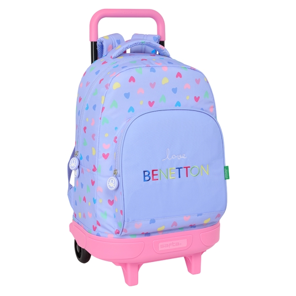 Safta Benetton Mochila con Carro Integrado - Extraible para Facilitar su Limpieza - Base Reforzada - Asa Extraible - 33x45x22cm - Color Lila
