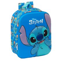 Safta Stitch Mochila Guarderia 3D - Asa de Mano - Compartimento Principal con Cremallera - 22x27x10cm - Color Azul