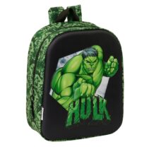 Safta Hulk Mochila Guarderia 3D - Asa de Mano - Compartimento Principal con Cremallera - 22x27x10cm - Color Negro/Verde