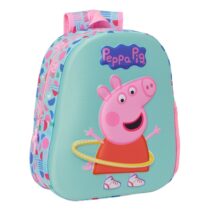 Safta Peppa Pig Mochila 3D - Asa de Mano - Portabotellas Lateral - 27x33x10cm - Color Azul/Rosa
