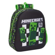 Safta Minecraft Mochila 3D - Asa de Mano - Portabotellas Lateral - 27x33x10cm - Color Negro/Verde