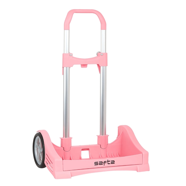 Safta Evolution Carro Portamochilas- Sujecion Universal - Ruedas de 14cm Antivibracion - Aluminio/PP - 40x85x28cm - Color Rosa