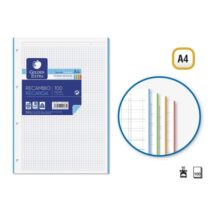 Golden Extra Recambio de 100 Hojas 90gr Cuadricula 5x5 - Formato A4 - 4 Taladros y Bandas de Color
