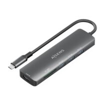 Aisens USB-C Dock 6 en 1 - USB-C a 1xHDMI - 3xUSB-A -  1xSD - 1xMicroSD - 15cm - Color Gris