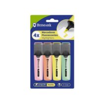 Bismark Pack de 4 Marcadores Fluorescentes - Punta Biselada 2 - 5mm Aprox - Tinta Base de Agua - Larga Duracion - Colores Pastel Surtidos