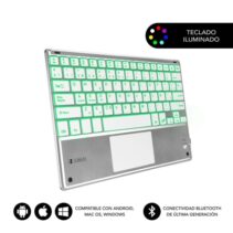 Subblim Teclado Retroiluminado Ultrafino SMART BT - TouchPad - Iluminación Hasta 7 Colores Ajustables - Bluetooth 3.0 - Autonomia 30 dias - Color Plata