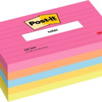 Post-It Pack de 5 Blocs de 100 Notas Adhesivas Reposicionables - con Lineas - 76x127mm - 100% PEFC - Colores Surtidos