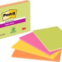 Post-It Super Sticky Pack de 4 Blocs de 45 Notas Adhesivas Reposicionables - Forma Rectangular - 101x152mm - Colores Surtidos