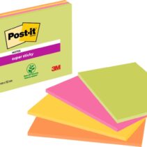 Post-It Super Sticky Pack de 4 Blocs de 45 Notas Adhesivas Reposicionables - Forma Rectangular - 152x203mm - Colores Surtidos