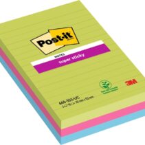 Post-It Super Sticky Pack de 3 Blocs de 90 Notas Grandes Adhesivas Reposicionables - con Lineas - 100% PEFC - Colores Surtidos