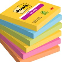 Post-It Super Sticky Pack de 6 Blocs de 90 Notas Adhesivas Reposicionables - Forma Cuadrada - 76x76mm - Colores Surtidos
